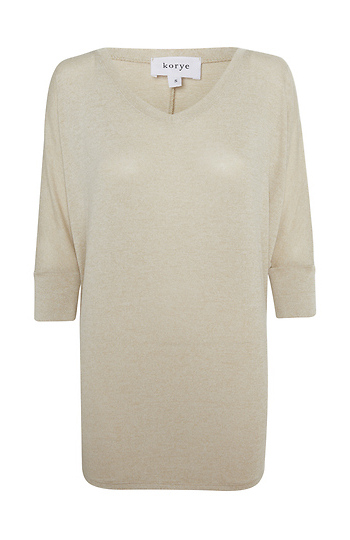Nadia Quarter Sleeve Dolman V-Neck Hacci Top Slide 1
