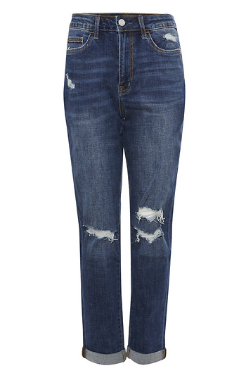 Distressed Roll Up Stretch Mom Jean Slide 1