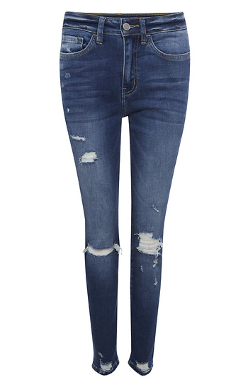 High Rise Distressed Crop Denim Slide 1