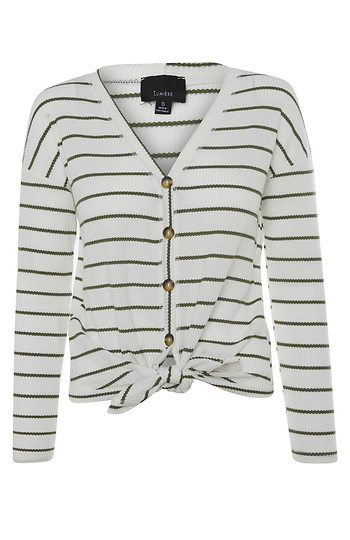 Striped Front Knot Long Sleeve Top Slide 1
