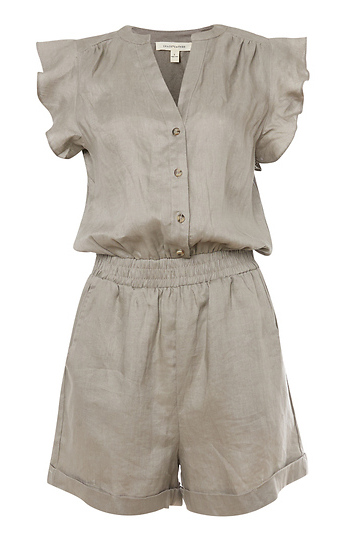 Ruffle Sleeve Linen Romper Slide 1