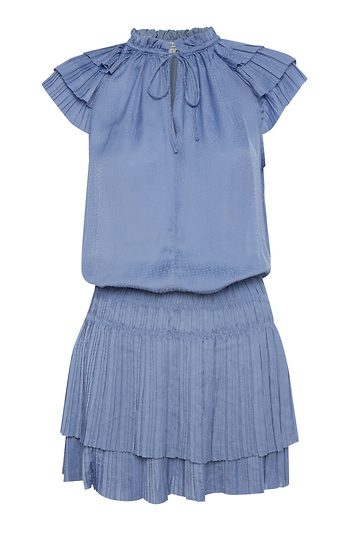 Pleated Short Sleeve Smocked Dress Slide 1