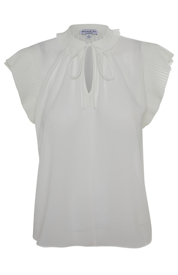 Pleated Cap Sleeve Blouse Slide 1