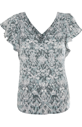 Liverpool Double V-Neck Flutter Sleeve Top Slide 1