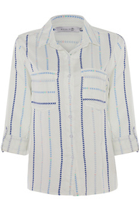 Button Front Striped Shirt with Rolled Cuff Slide 1