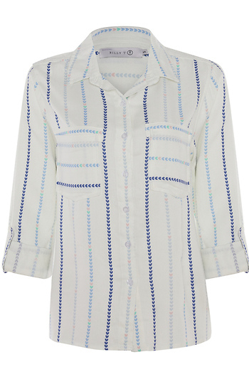 Button Front Striped Shirt with Rolled Cuff Slide 1