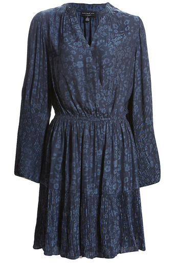 Long Sleeve Pleated Mini Dress Slide 1