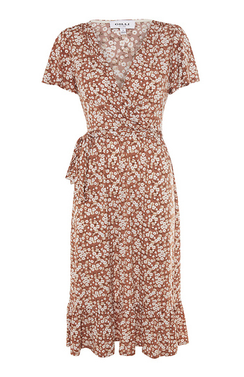 Faux Wrap Printed Midi Dress Slide 1