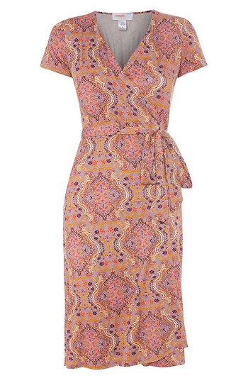 Short Sleeve Printed Wrap Dress Slide 1