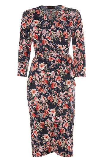 Printed Faux Wrap Dress Slide 1