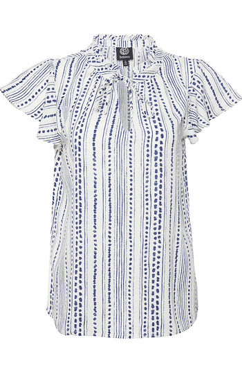 Tie Neck Flutter Sleeve Slide 1