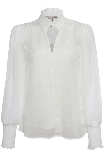 BCBGeneration Woven Cutout Smock Neck Top Slide 1