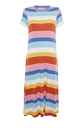 Striped Midi Dress in Pink Multi | DAILYLOOK