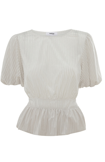 Short Sleeve Elastic Waist Textured Top Slide 1