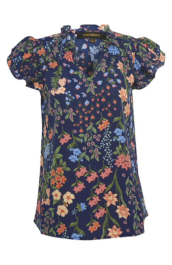 Printed Split Neck Top Slide 1