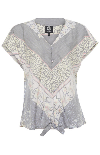 Mixed Print Tie Front Top Slide 1
