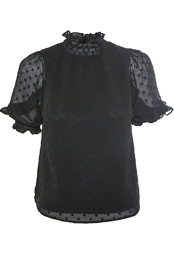 Swiss Dot Ruffled Detail Top Slide 1