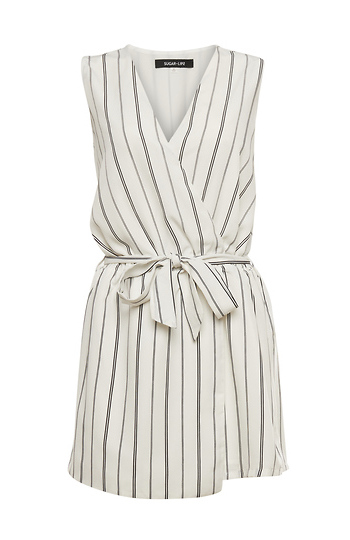 Striped Tie Front Romper Slide 1