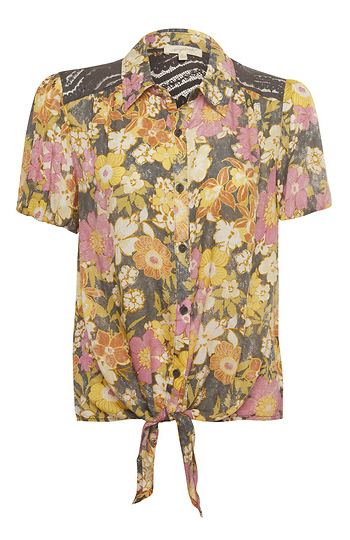 Floral Shirt with Front Knot Slide 1