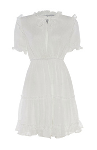 Ruffle Neck Swiss Dot Dress Slide 1