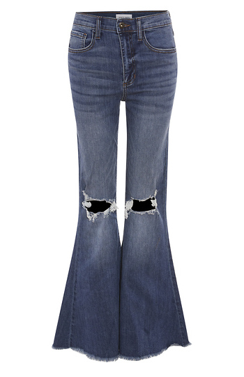 Sneak Peek High Rise Flare with Knee Distress Slide 1