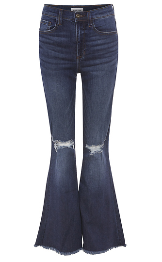 Sneak Peek High Rise Flare with Knee Distress Slide 1