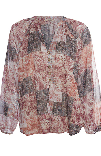 Buttoned Long Sleeve Printed Top Slide 1