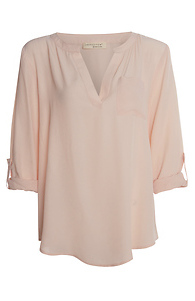 Split Neck Rolled Sleeve Blouse Slide 1