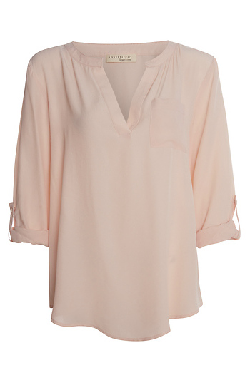 Split Neck Rolled Sleeve Blouse Slide 1