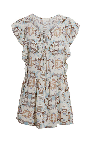 Printed Flutter Sleeve Babydoll Top Slide 1
