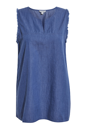 Washed Light Denim Fray Detailed Top Slide 1