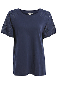 Contrast Eyelet Lace Sleeve Top Slide 1