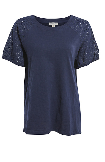 Contrast Eyelet Lace Sleeve Top Slide 1