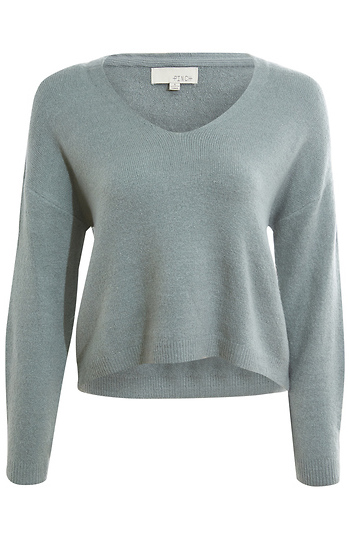Deep Neck Long Sleeve Sweater Slide 1