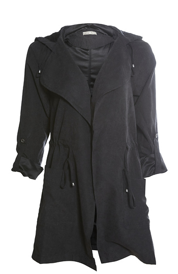Long Hooded Peach Skin Jacket Slide 1
