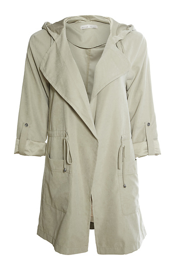 Long Hooded Peach Skin Jacket Slide 1