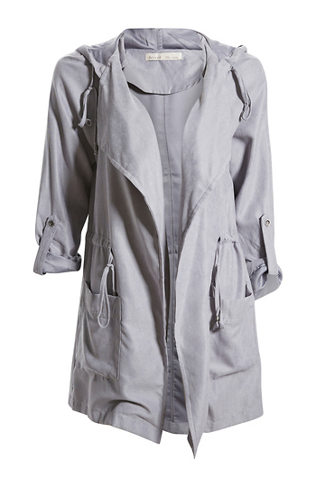 Peachskin Hooded Jacket with Rolled Sleeves Slide 1