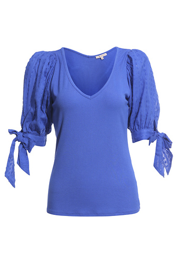Short Puff Sleeve Contrast Top Slide 1