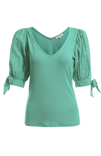 Short Puff Sleeve Contrast Top Slide 1