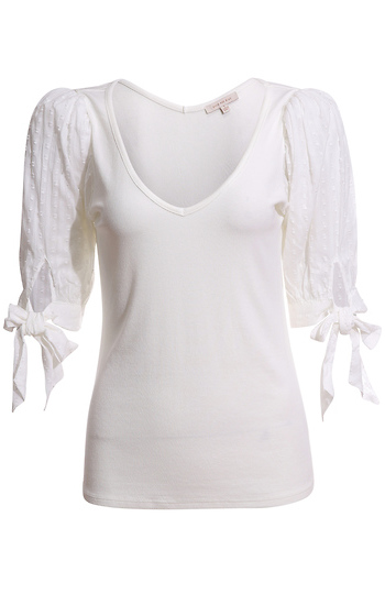 Short Puff Sleeve Contrast Top Slide 1
