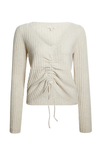 Ruched Rib Knit Sweater Slide 1