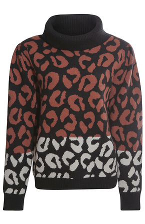 Animal Print Turtleneck Sweater in Black Multi S M DAILYLOOK