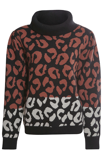 Animal Print Turtleneck Sweater Slide 1