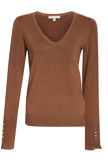 V Neck Knit Long Sleeve With Button Detail Slide 1
