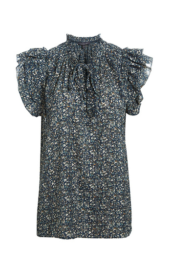 Floral Split Neck Top with Ruffled Sleeve Slide 1