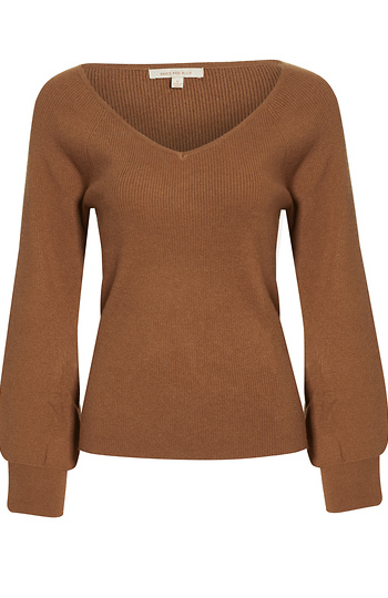 Balloon Sleeve Rib Knit Top Slide 1