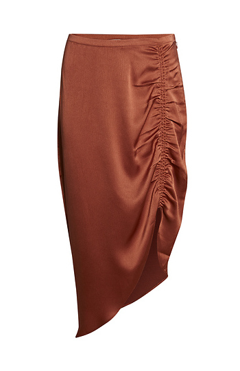 Asymmetrical Ruched Satin Skirt Slide 1