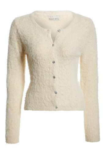 Fuzzy Button Front Cardigan Slide 1