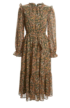 long sleeve midi dress new look New Look velvet devore long sleeve midi dress in khaki