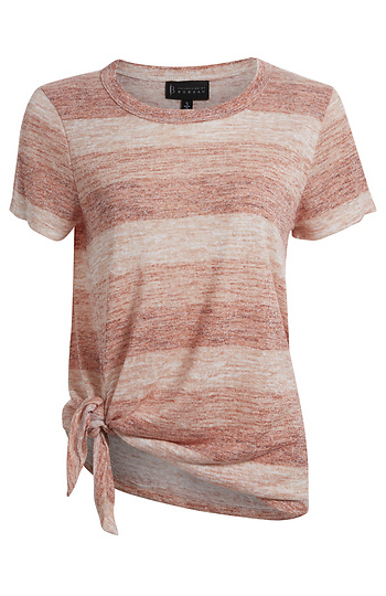 Side Tie Striped Knit Tee Slide 1